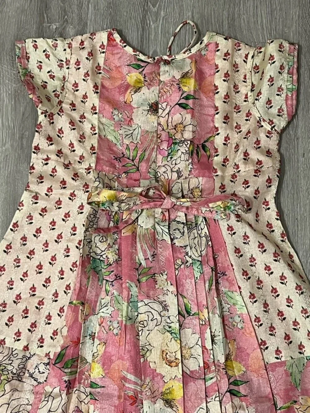 Vintage Genuine Girls Floral Dress 28” Colorful Sequins Cottagecore